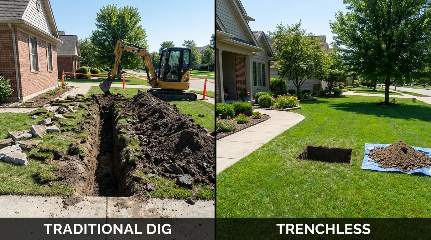 Trenchless sewer repair with minimal yard damage versus traditional excavation in Elkton, VA